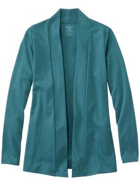 L.L. Bean Teal Blue 100% Supima Cotton Open Cardigan Sweater Top Size Large